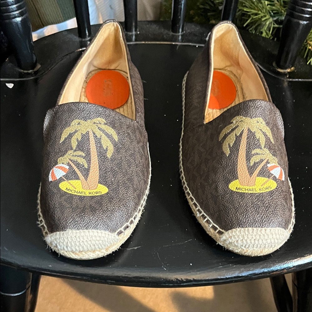 Michael Kors Dark Brown Espadrilles with Palm Design